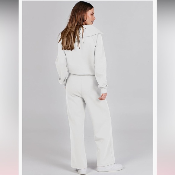 Anrabess Oversized Tracksuit Sweat Lounge Matching Set in White - Picture 3 of 11